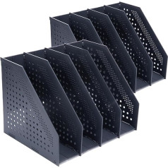 Foldable Magazine File A4, Pack of 2 File Magazine Holder with 4 Compartments, Desk Organiser for Office Organization and Storage, Desk Organiser for School Office, Dark Grey
