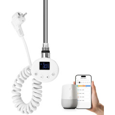 EMKE Heating Rod with Thermostat for Bathroom Radiators 1200 W, Smart WiFi Heating Cartridge Made of Stainless Steel for Radiators Towel Radiator Towel Warmer Electric White