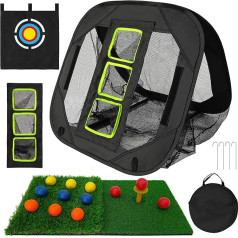 Golf Chipping Practice Net Pop Up Chipping Net Indoor Outdoor Training Equipment with Batting Mat and 12 Foam Golf Balls, Black