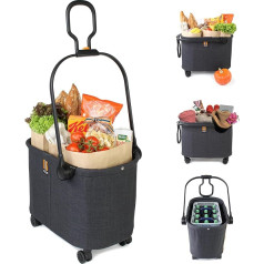Milo Shopping Basket up to 10 kg | Foldable Shopping Trolley | Flexible XL Shopping Trolley with Double Articulated Handle | Folding Box on Wheels - Practical Handcart Foldable in Black