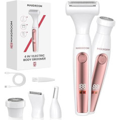 MAXGROOM Intimate Shaver for Women, 4-in-1 Electric Body Shaver Women, Wet/Dry Bikini Trimmer, Body Hair Trimmer for Eyebrows, Face, Intimate Area, Battery Electric Shaver with LED
