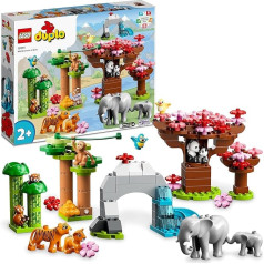 LEGO 10974 DUPLO Wild Animals of Asia, Toy Set of Building Blocks with Sound and Animal Figures, Elephant, Panda and Tiger, Includes Play Mat, Gift for Toddlers, Girls and Boys from 2 Years