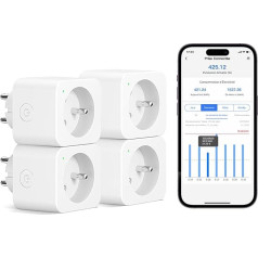 Meross Smart Socket (Type E) 16A WiFi Socket Compatible with Alexa and Google Home, 4 Sockets with Power Consumption Measurement, Voice Control, Remote Control and
