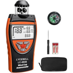 8806 Wind Cup Anemometer - Precise Wind Meter with Temperature Measurement for Industrial, Outdoor & HVAC | Wind Speed 0.7-42m/s, Backlight, Tripod Thread