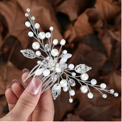 Zoestar Flower Wedding Hair Combs Silver Pearl Bridal Headpiece Beads Leaf Hair Accessories for Women and Girls