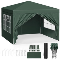 WOLTU Gazebo Pop-Up Waterproof Folding Gazebo, Sun Protection Event Gazebo with Side Walls, Garden Gazebo on Patio Camping Festival Pagoda Tent, Made of Oxford Metal Frame 3 x 3 m, Green