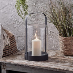 Lights4fun 35 cm Metal Lantern Outdoor with LED Candle Battery Operated Timer Garden Decoration Balcony Glass Bell Outdoor