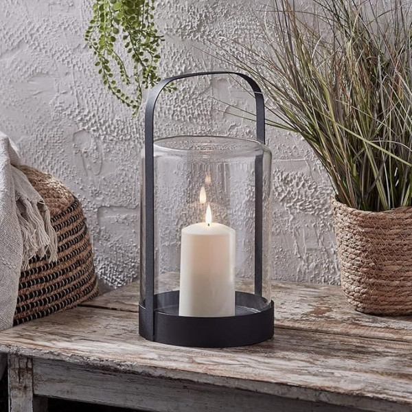 Lights4fun 35 cm Metal Lantern Outdoor with LED Candle Battery Operated Timer Garden Decoration Balcony Glass Bell Outdoor