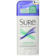 Sure Invisible Solid Anti-Perspirant and Deodorant, Unscented, 2.6-Ounces (Pack of 6)