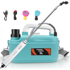 Battery Pressure Sprayer 5L, Electric Plant Sprayer with 3 Adjustable Nozzles, USB Rechargeable Handle and Telescopic Rod, Battery 4000 mAh for Garden Sprayer, Weed Sprayer