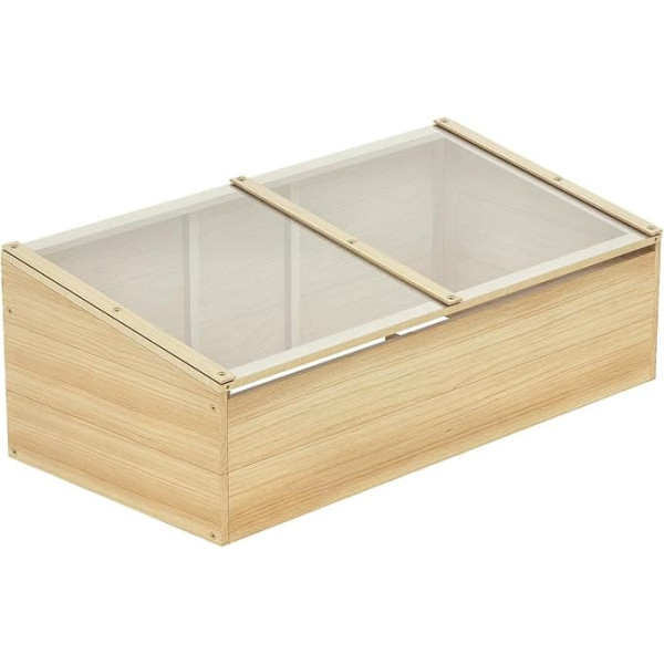 Outsunny Wooden Hotbed Greenhouse, Garden & Plant Box System, Natural Colour, Fir Wood with Polycarbonate Panel for Garden or Balcony, 100 x 50 x 35 cm