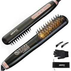 Mini Straightening Brush, Hair Straightener Brush, Ceramic Straightener and Hair Brush 2 in 1, 10s Quick Heating, Lightweight, 200 g, 3 Temp Settings for Home Travel (Black & Champagne Gold)