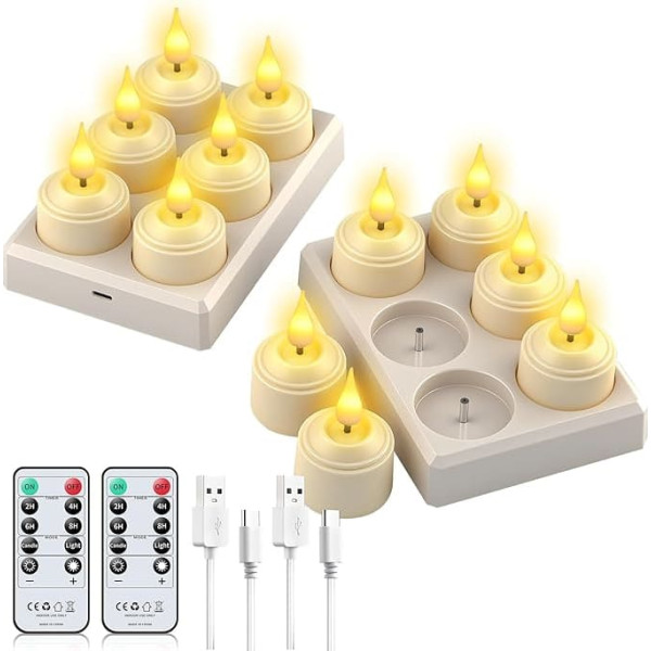 Forever Speed Set of 12 LED Tea Lights Rechargeable with Timer Function and Charging Station, LED Candles Rechargeable Dimmable Flameless Candles for Home Decoration, Party, Camping, Weddings, Gifts