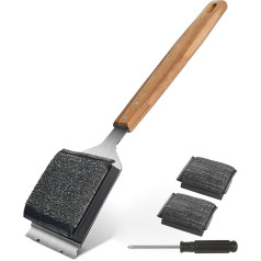 GEEKHOM 3-in-1 Grill Brush for Cast Iron Grate, Grill Brush with Stainless Steel Scraper, Reusable Grill Cleaner Brush 42 cm, Grill Accessories for Gas Grill, Electric Grill, Charcoal Grill - Gifts