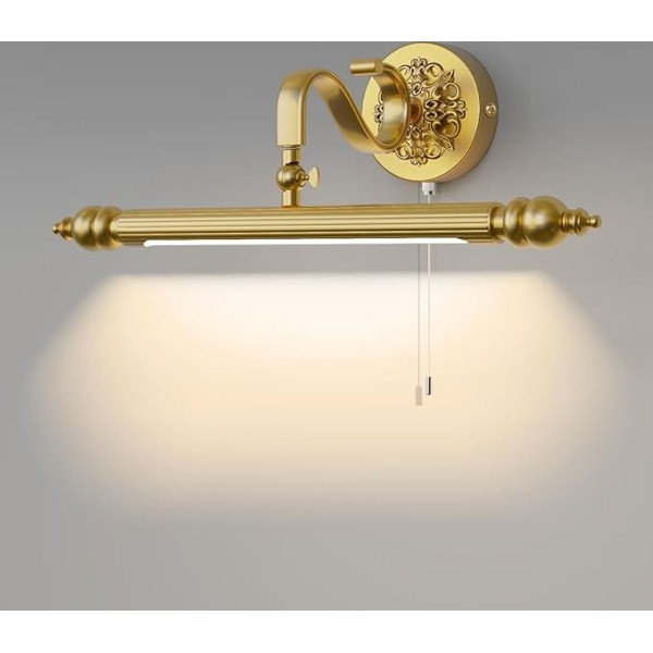 ACMHNC Mirror Lamp Bathroom Vintage, LED Mirror Light Bathroom with Pull Switch, IP44 Bathroom Lamp Wall, 4000 K, 51 cm Wall Light Bathroom 240° Rotatable, Gold Make Up Light for Bathroom Dressing