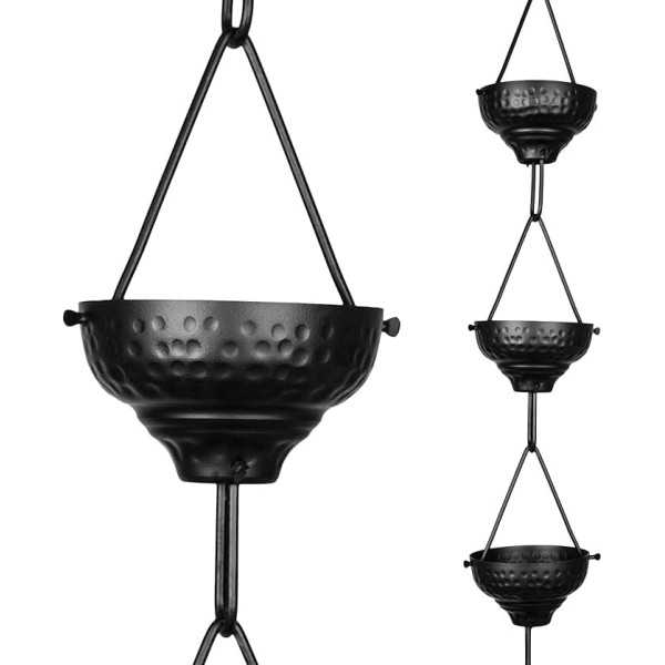 Monarch Rain Chains 18127 Eastern Hammered Cup Aluminium 2.5m Length Replacement Downpipe for Gutter Rain Chain 2.5m Black