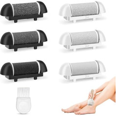 6 Pieces Foot File Replacement Rollers for Scholl/Essy/ShoRan/Ratukall, Micro Pedi Replacement Rollers, 3 Types of Roughness, Electric Foot File Refill Rollers, with Cleaning Brush