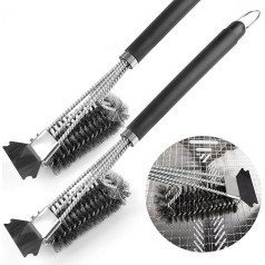 2 Packs Grill Brush with Scraper, BBQ Cleaner Brush, Stainless Steel Bristles and Long Handle, Safe Grill Accessories for Charcoal, Electric Gas Grill Press, All Grill Grates (45 cm)