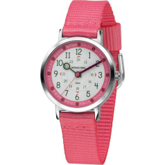 JACQUES FAREL Happy Learning KOP 24 Children's Analogue Quartz Watch with Fabric Strap Pink, pink, Strap.