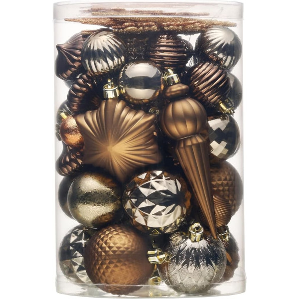 Valery Madelyn Pack of 60 Christmas Baubles for Christmas Decoration, Bronze Gold Christmas Tree Baubles Set, Christmas Bauble Shatterproof, Christmas Tree Decoration with Hanger, Decoration Christmas