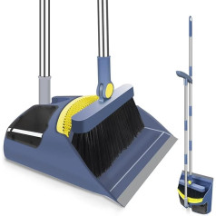 Hibaby Broom and Dustpan Set for Home with Long Handle, 55 Inch Broom with Dustpan, Upright and Lightweight Dustpan and Brush, Combo for Kitchen, Room, Office, Lobby, Floor Cleaning