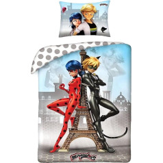 Theonoi Set of 2 Bed Linen Duvet Cover Reversible Bed Linen 135 x 200 cm 80 x 80 cm Cotton Children's Bed Linen for Girls and Boys Oeko-Tex Standard 100 German Standard Size Ladybug Cat Noir