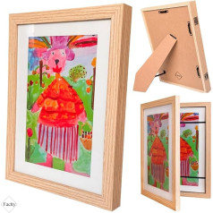 Children's Drawings Picture Frame A4 Natural Wood - Hinged with Front Opening & Storage Space - Fillable Art Frame for Children - Perfect for Artwork, Drawings & Crafts