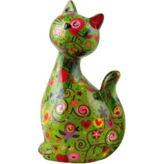 Pomme Pidou, Ceramic Money Box Cat Caramel Green Birds 12.5 x 10.3 x 21.5cm