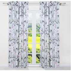 SCHOAL Curtains with Ruffle Tape, Opaque Curtains, Country House Window Curtain, Living Room Curtain with Floral Pattern, 1 Piece, W x H 135 x 225 cm