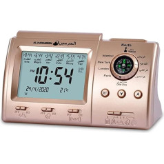 Anlising Islamic Azan Alarm Clock - Muslim Prayer Clock with Qibla Direction for All Prayers (3005 Gold)
