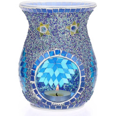 OLegei Mosaic Glass Oil Burner for Essential Oils Fragrance Diffuser Flavours Decoration for Home Bedroom Table Office (Blue)