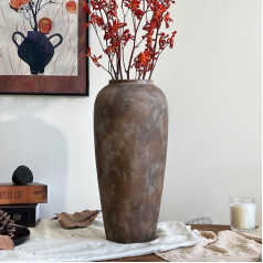 JIDOFUE Brown 38 cm Rustic Ceramic Vase in Vintage Style, Large Vase for Living Room, 15 Inches, Wedding, Dining Table and Gift