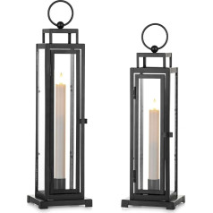 Staymoment Candle Holder Black with LED Taper Candles: Set of 2 33/38 cm Candle Holder for Balcony Living Room Decoration Lanterns for Outdoor Use