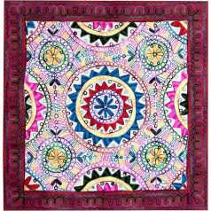 Purpledip Cotton Tapestry 'Valley Of Flowers': Vintage Embroidery Table Cover Or Wall Hanging (11361)