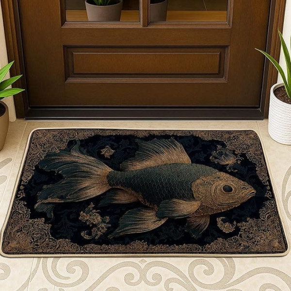 Elegante Fisch-Fußmatte, dunkelblaue Fisch-Eingangsmatte für Innen- und Außendekoration, Gummi, wasserdicht, rutschfest, Staubschutz, einfache Pflege, 73,2 x 43,2 cm