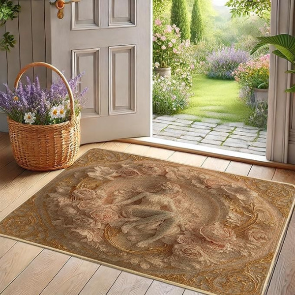 Elegante Fußmatte mit Blumenmuster, Beige Rosen-Design, Eingangsmatte für Innen- und Außenbereich, saisonale Dekoration, wasserdicht, rutschfest, staubabsorbierend, leicht zu reinigen, 73,2 x 43,2 cm