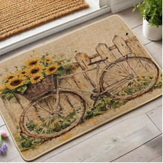 Sonnenblumen-Fahrrad-Fußmatte, rustikales gelbes Blumenmuster, für Außen- und Innenbereich, rutschfest, saugfähig, Eingangsmatte, leicht zu reinigen, 73,2 x 43,2 cm