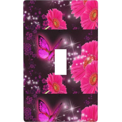 Lichtschalter-Abdeckung für Lichtschalter, Motiv: rosa Blume, violetter Schmetterling, Grafik, Dekor, Wandplatte