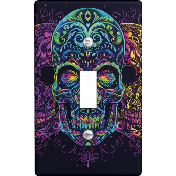 Sugar Skull Lichtschalter-Abdeckplatten/Steckdosenabdeckungen, helle Neonfarben für Halloween-Dekor, böhmischer Stil, Tag der Toten, Wandakzente, thermoplastische Wandplatten, Standardgröße