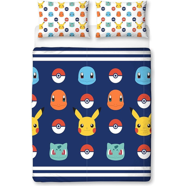 Pokemon Officially Licensed Double Duvet Cover Set | Pikachu Badge Design Reversible 2 Sided Bedding with Matching Pillowcases | Character World Brands Double Bed Set