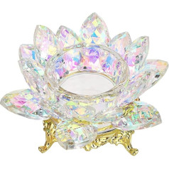 SUMTree Crystal Lotus Flower Tea Light Holder with Gold Base for Home Office Wedding Table AB Colorful