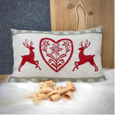 Gaidra Wellness Swiss pine cushion with pine wood shavings, jacquard fabric made of 100% cotton, South Tyrolean quality craftsmanship, Tyrolean Alpine country house style, deer heart, red beige, 22 x
