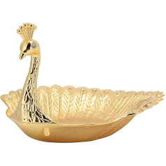 Fruit Bowl Gold, Peacock Decorative Fruit Bowls Zinc Alloy Fruit Basket Candy Plate Dry Carving Work Plate for Place Dried Fruit Peacock Snack Plate Craft Ornament