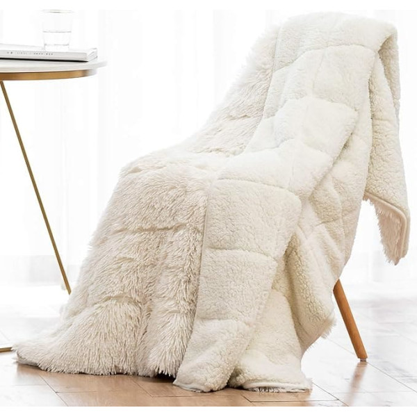 Wemore Weighted Faux Fur Blanket, Shaggy Long Fur Faux Fur, Cozy and Fluffy Plush Sherpa Long Hair Blanket for Adults, 15 lbs, Fluffy Fluffy Sherpa Blanket