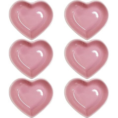 Pirhosigma 6 Pieces Pink Heart Shaped Porcelain Soy Sauce Bowl Snack Bowl Ceramic Dip Bowls 47ml for Dinner, Baking, BBQ and Cooking