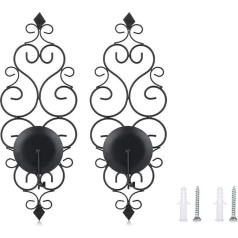 Alnicov Iron Wall Candle Holders, Set of 2 Wall Candle Holders, Candle Holder Decoration for Bedroom, Dining Room, Living Room, Bathroom, Black