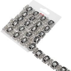 FINGERINSPIRE 0.91 m Black Crystal Rhinestone Claw Chain, 18.5 mm Wide, Glittering Rhinestone Trim, Rectangular, Large Rhinestone Iron Rhinestone Chain for Decoration of Wedding Dresses, DIY Sewing