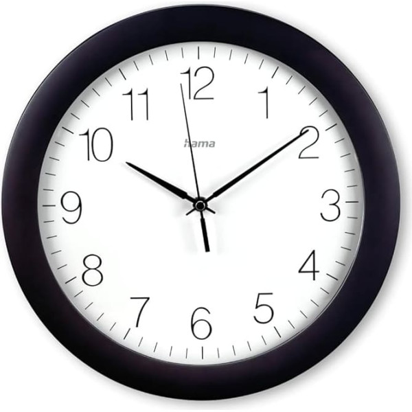 Hama Tenerife Radio Wall Clock (DCF Radio-Controlled Clock, Diameter 30 cm, Extra Large Time Display, Analogue Wall Clock, with Hour, Minute and Second Hands, Glass Cover, Includes Battery) Black