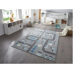 Hanse Home Town Children's Room Rug - Boys Girls Play Rug Short Pile Modern with Hearts Koala Motif, Soft Pile, Easy Care - Mouse Blue, 120 x 170 cm