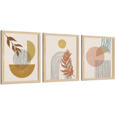 Putuo Decor Abstract Mid Century Boho Prints Set of 3, Natural Sun Moon Leaves Canvas Wall Art for Living Room Bedroom Bathroom 8 x 10 Inch Unframed